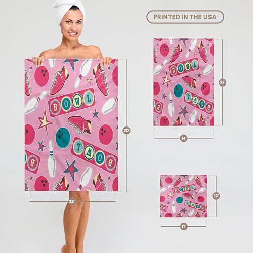 3D Rose Retro Bowling Print Pink TWL_172146_1 Towel, 15" x 22", White by 3dRose - Image 7
