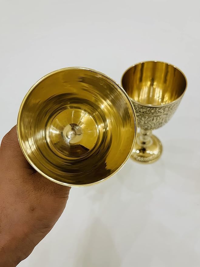 Marcos Vintage Hand-Made Brass King Royal's Chalice Embossed Cup 6" Goblet Glass Wine Glass (Pack of 1)