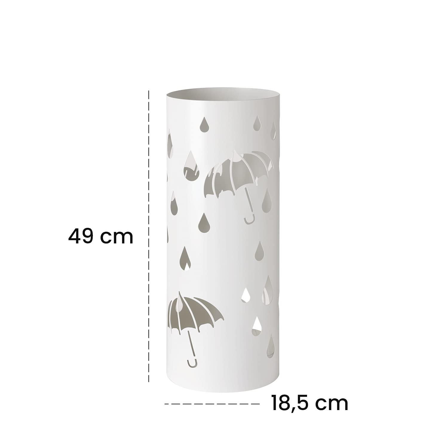 Paragüero Cilindrico de Metal Baroni Home con Bandeja Recogegotas, 18.5x18.5x49 cm, Blanco