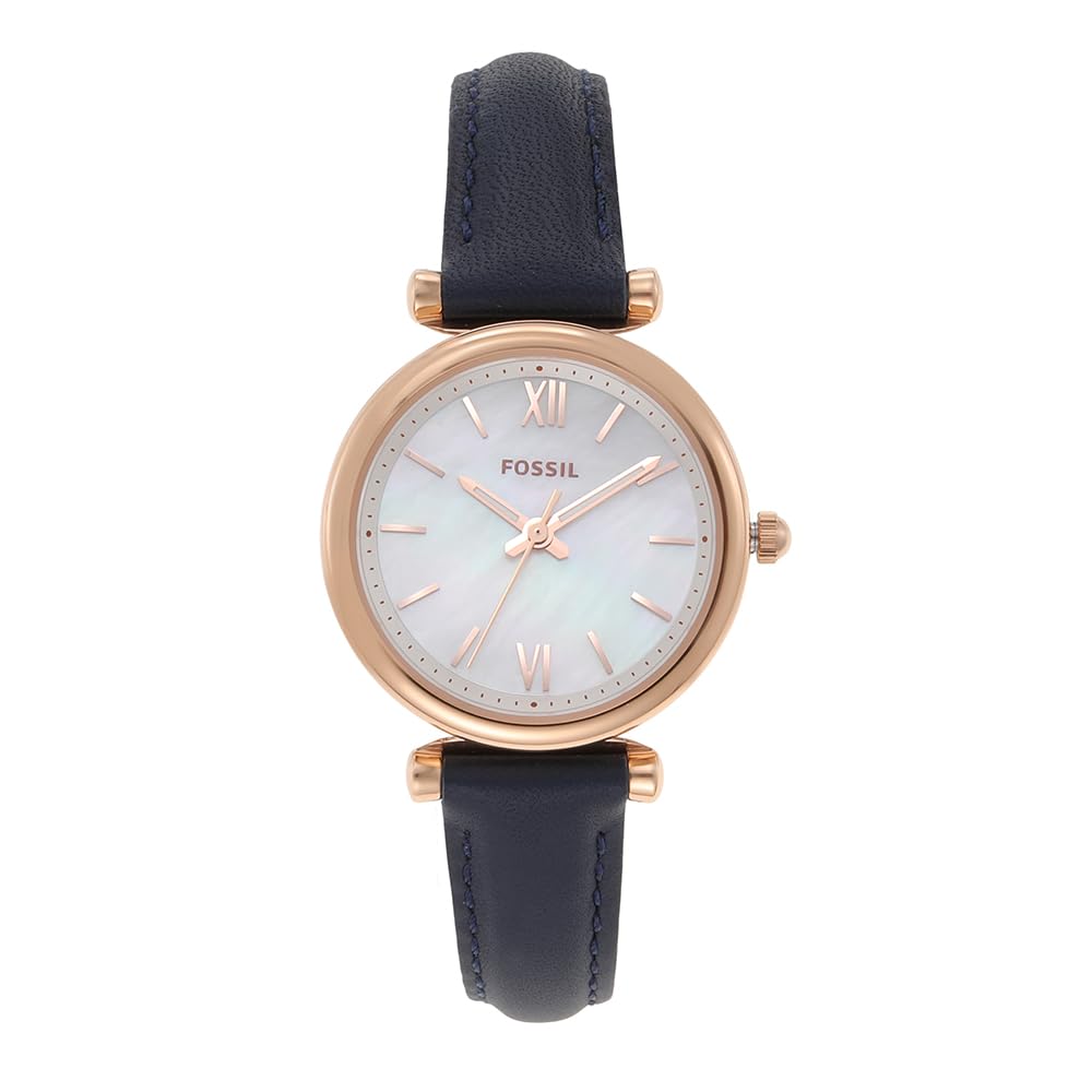Fossil Orologio Carlie da donna, Movimento al quarzo a tre lancette con cinturino in pelle, Blu E Oro Rosa