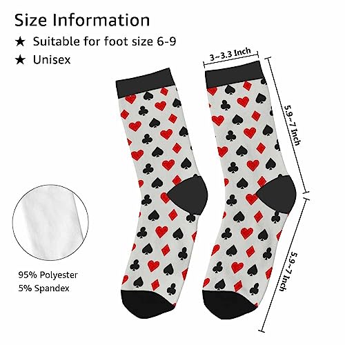 Image of Poker Suits Crew Socks for Woman Size 6-8 Heart Diamonds Spades Clubs Girls Socks