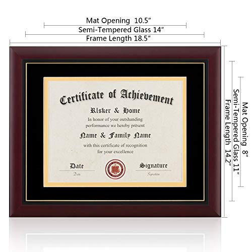 Image of ELSKER&HOME Picture Frame - Classic Cherry Wood, 10.5x11 inches, Certificate Frame with Semi-Tempered Glass, Velvet Mat, Black