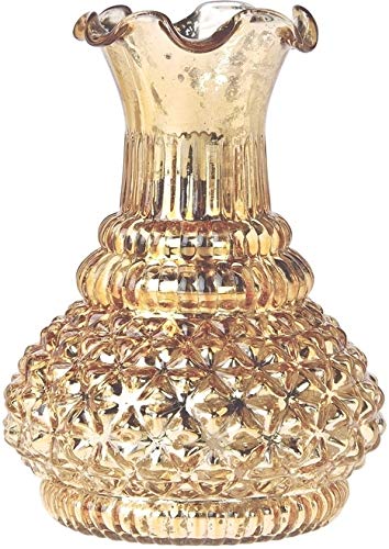 Luna Bazaar Vintage Mercury Glass Vase - 5.75-in Sophia Ruffled Genie Design, Gold - Home Decor Flower Vase - Decorative Dining Table Centerpiece for Weddings Parties Events - Ideal House Warming Gift