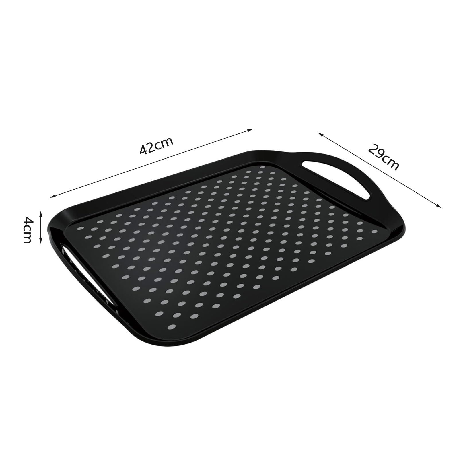 Bandejas rectangulares antideslizantes con asas, platos de plástico negro para alimentos, bebidas, té, 42 x 29 cm, vajilla duradera y elegante