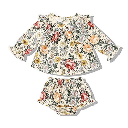 Image of Baby Girl Clothes Ruffle Long Sleeve Floral Tops and Flower Shorts Set Infant Toddler Cute Fall Outfits for Girls