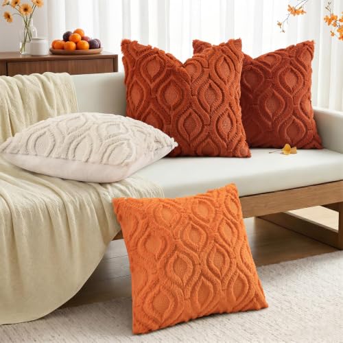 Image of decorUhome Faux Fur Plush Light Rust Throw Pillow Covers 18x18 Set of 2