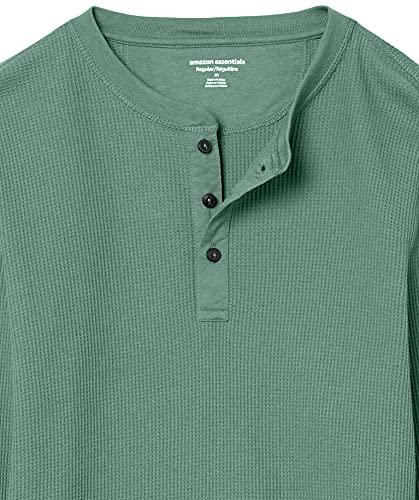 Amazon Essentials Camiseta Henley de Panal de Abeja de Manga Larga con Ajuste Normal Hombre, Verde, XXL