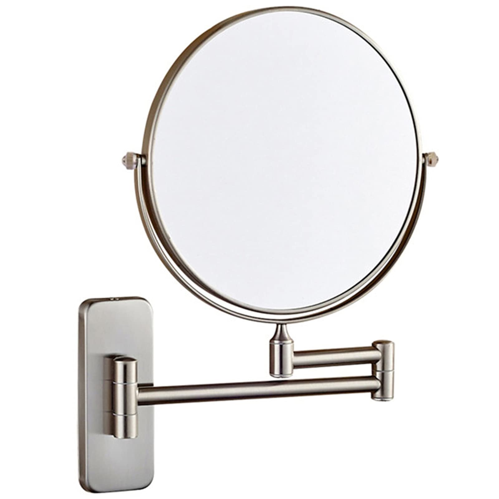 SXFSDOU Wall Mounted Makeup Mirror, Swivel Double Sided Vanity Mirror with Magnification, Bathroom Extendable Arm Round Shaving Mirror,Brushed Nickel,3X