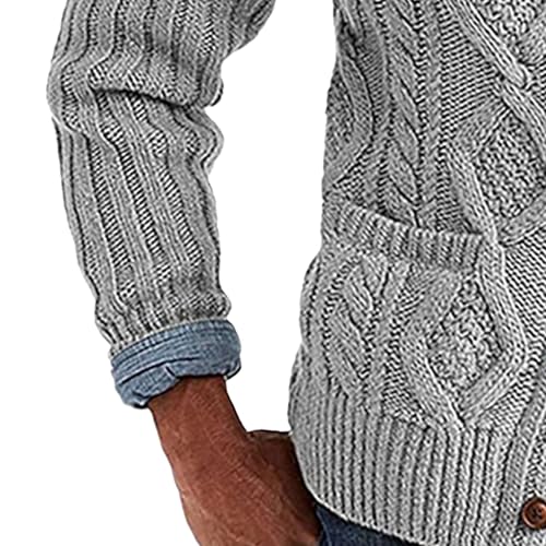 Mens Twists Knitted Sweater Cardigan Cable Knit Shawl Collar Loose Cardigans Stand Collar Cable Knit Button Sweaters (Grey,Medium)4