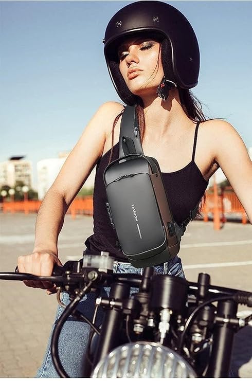 Image of Waterproof Anti-theft Crossbody Bag With Password Zipper Lock & USB Charging Port, Men's Shoulder Chest Daypack Bag Travel Hiking Sling Backpack