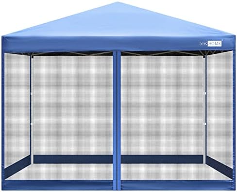 VIVOHOME 210D Oxford Outdoor Easy Pop Up Canopy Screen Party Tent with Mesh Side Walls Blue 10 x 10 Feet