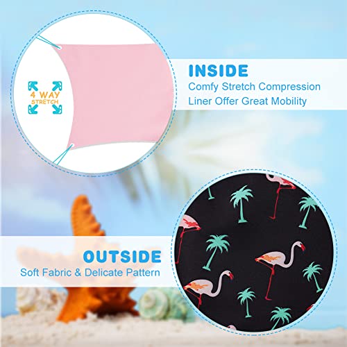 Image of Cozople Toddler Boys Red Flamingo Swim Trunks with Boxer Brief Liner Swim Shorts UPF Anti Chafe Bathing Suits Stretchy Compression Lined Swimsuit for Beach Surfing Swimwear Size 2t