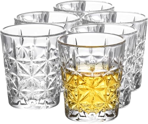 Image of bellemax Classy Shot Glass for Espressos, Spirits & Liquors,Whiskey, Vodka Shot, Tequila Shot, Wine Tasting, Cocktail Pour, Bar Accessory & Home Decor Parties Glasses Set of 6 (BR-07)