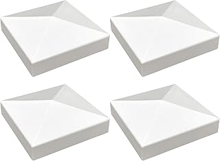 4 Pcs 3.5 x 3.5 Inch Vinyl Fence Post Caps Universal White Pyramid PVC Covers Screw-Free Deck Posts Caps Weather-Resistant Decorative Post Cap for Wood Fence, Deck & Mailbox Posts