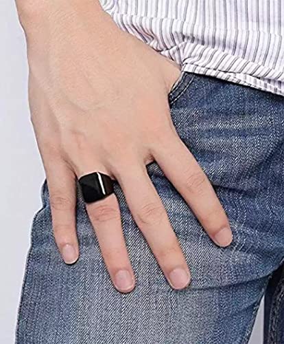 Image of VIEN Rock Cool Casual Sport Titanium Steel Ring Black Color For Mens Boys Boyfriend Husband Stainless Steel Black Plated Ring - Size 19