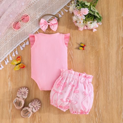 ChuYuKu Newborn Girl Summer Clothes Floral Romper Infant Baby Girls Shorts Summer Set Toddler 1st Birthday Outfits 0-18M3