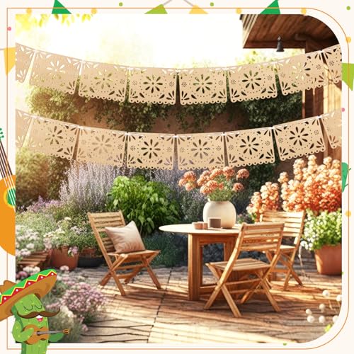 Image of Simgoing 4 Pack Cielito Lindo Party Decoration Wooden Papel Picado Banner Fiesta Mexican Decoration Cielito Lindo Wedding Banner for Cinco De Mayo Baby Shower Dia De Los Muertos(Classic)