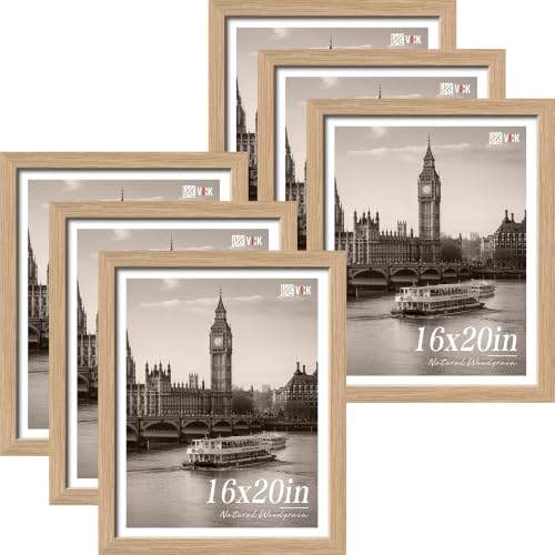 Image of VCK 16x20 Picture Frames Natural Oak - Wide Border Wood Poster Frame, Multi-Directional Display Family Photos, Office Prints, Studio /Gallery Artwork, Woodgrain Series, Wall Hanging, Set of 6