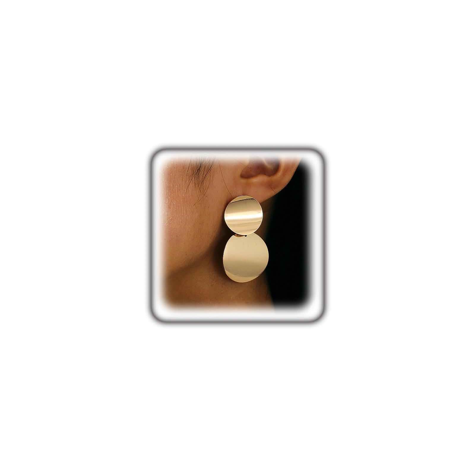 Gold Chunky Geometric Double Disc Drop Earrings for Women,High Polished Large Round Statement Dangle Earrings Minimalist Fashion Jewelry Gifts