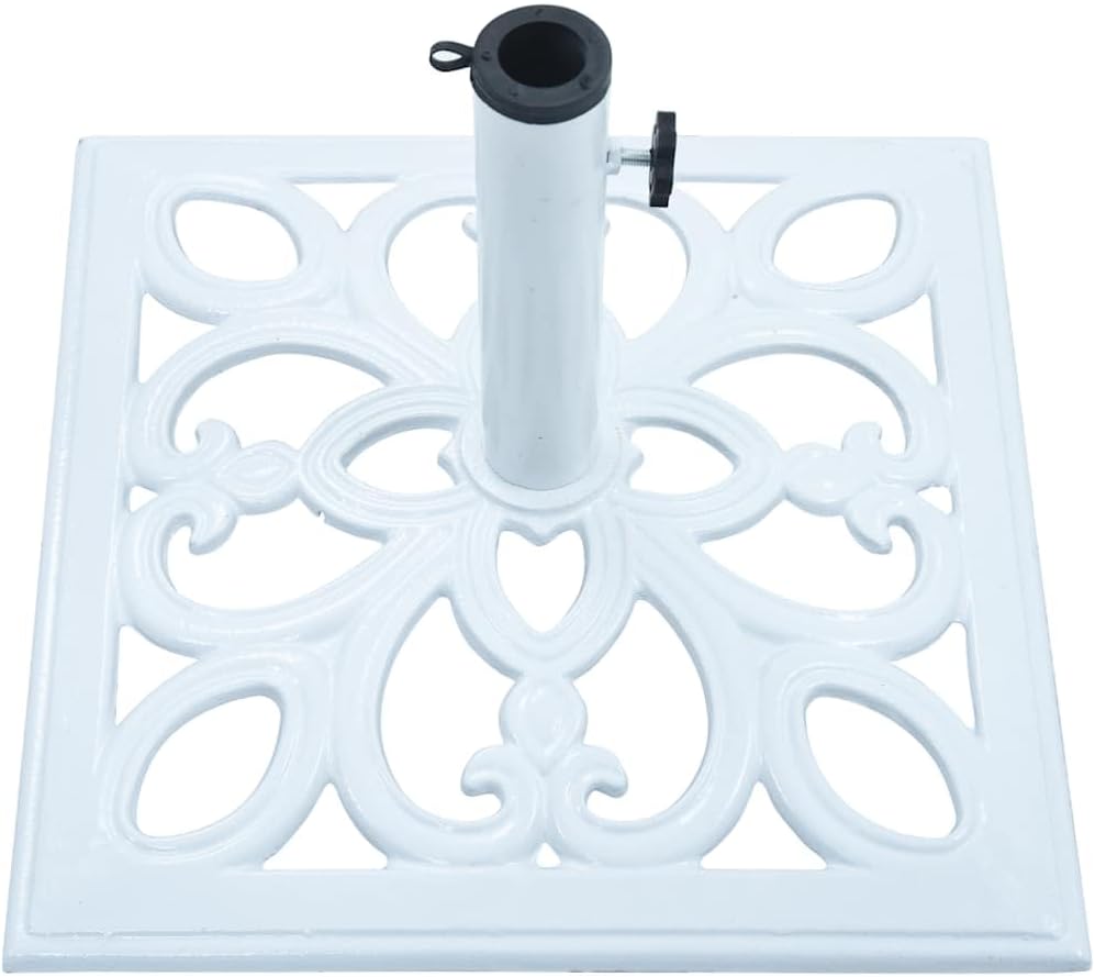 YAFF Elegant White Cast Iron Umbrella Base 26.5 lbs – Floral Design Durable Stability for Patio Garden Balcony – No Assembly Required Weather-Resistant Painted Finish