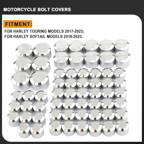Image of Motorcycle Bolt Covers Head Bolts Engine Toppers Caps Kit for Harley 2017-2025 Touring Road King Street Glide Electra Road Glides 2018-2025 Softail Fatbob Breakout (Chrome)