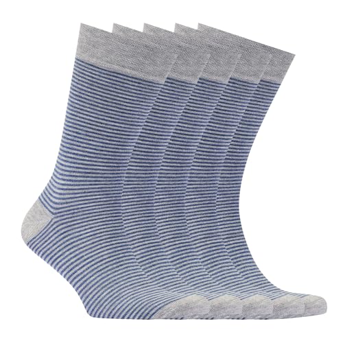 VRD Bamboo Mens Dress Socks for Men, 5 Pack, Striped Design Crew Length Mid-Calf Socks, Mens Shoe Size 8-13