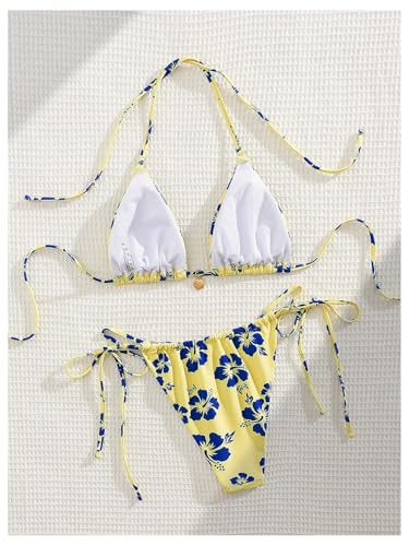Women's 2 Piece Bikini Set Floral Triangle Thong Bikini Set High Cut Swimsuit Cheeky String Bathing Suit Beachwear2