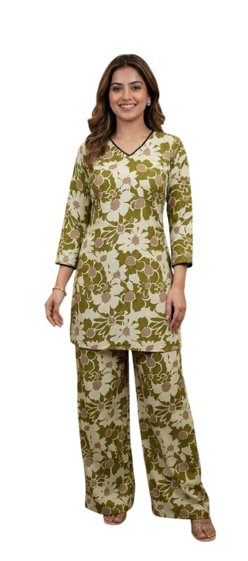 Women Printed French Crepe Co-ord Set | Floral Top & Pant Set for Women | Stylish Casual Co-Ord Outfit | Comfortable Daily-picture-10
