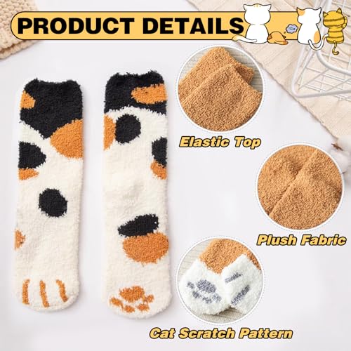 6 Paare Flauschige Katzensocken, Dicke Wintersocken Haussocken, Warme Bettsocken Haussocken, Saugfähig Cat Paw Socken, Atmungsaktiv Kuschelsocken Damen, Katzenpfoten Socken Kinder für Frauen Mädchen