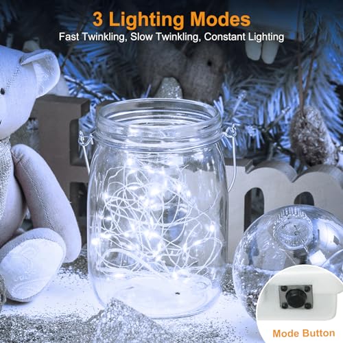 Image of btfarm 30 Pack LED Fairy Lights Battery Operated [3 Modes] Twinkle Lights, 7FT 20 LED Mini String Lights Mason Jars Silver Wire Small Christmas Wedding Party, Cold White