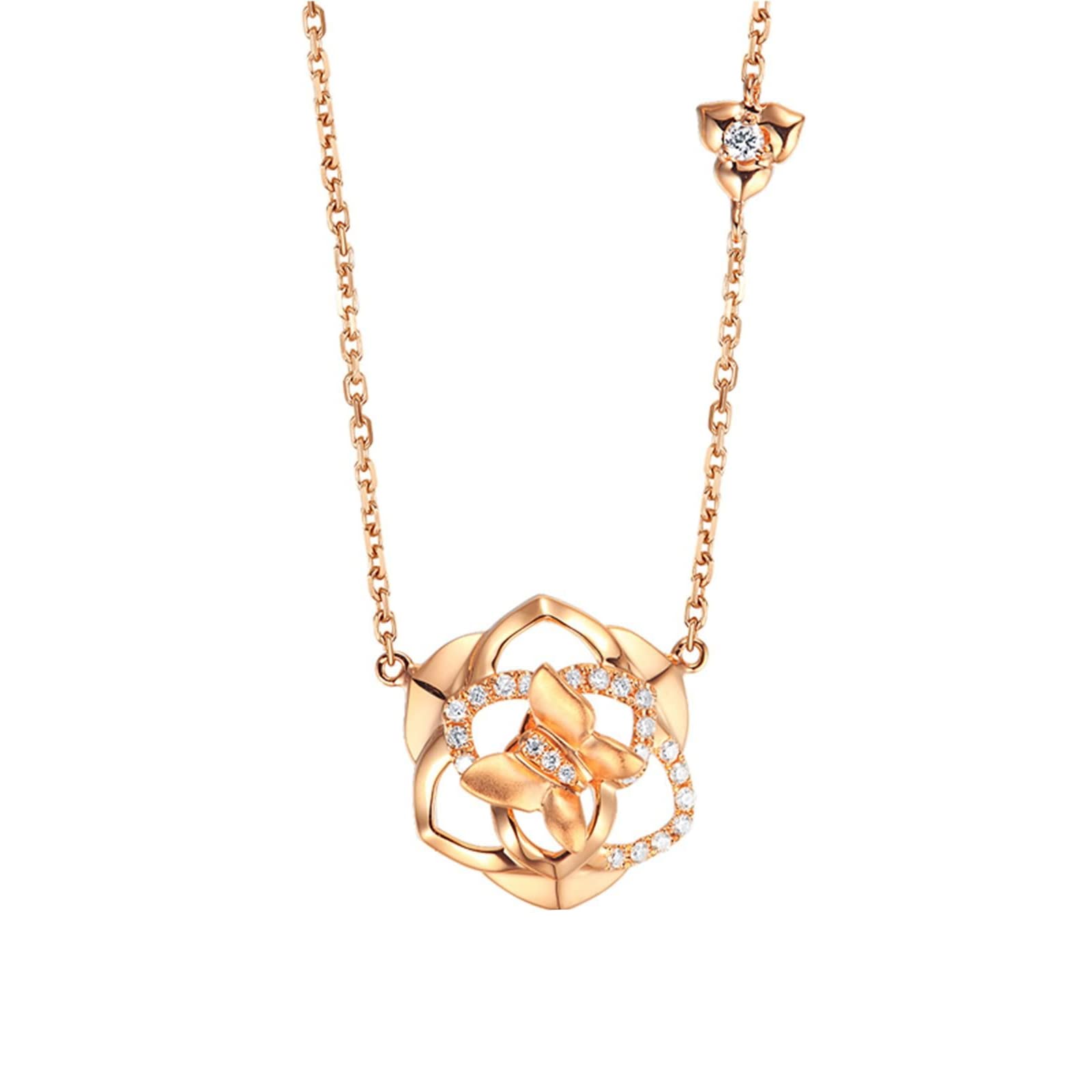 Collar de Oro Rosa, Collares con Colgante de Oro Rosa de 18 Quilates con Flores para Mujeres y niñas, Regalo para el día de la Madre/día de San Valentín, Oro Rosa