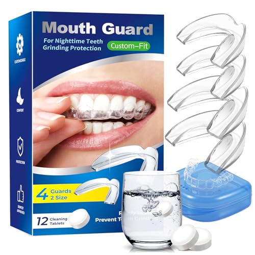 Mouth Guard for Grinding Teeth at Night, Night Guards for Teeth Grinding, Mouthguards for Grinding of Teeth, Mouth Guard for Clenching Teeth at Night with 12 Cleaning Tablets