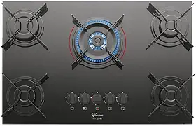 FISCHER COOKTOP À GÁS 5 BOCAS TRIPLA CHAMA FIT LINE MESA VIDRO PRETO BIVOLT - 26300-57079