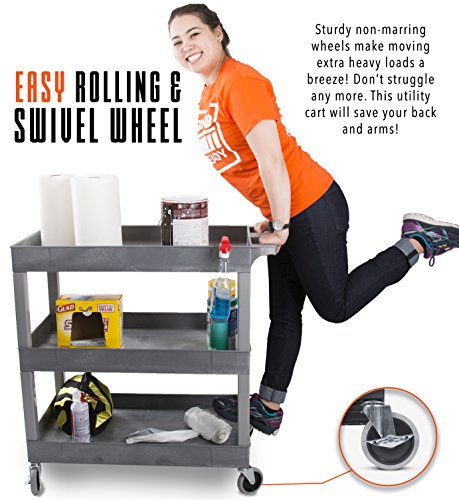 Tubstr 3 Shelf Utility Cart | Heavy Duty Service Cart Supports Up To 400 Lbs | Tub Cart With Deep Shelves | Great For Warehouse, Garage, Cleaning, Office & More (32 X 18 / Gray) #TOP3