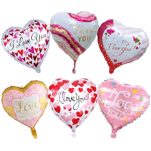 Image of Festiko Heart-Shaped Foil Balloons For Valentine's Day, Love Celebration Balloons, Pack of 6, Multicolor