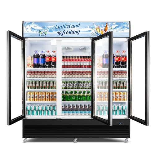 Commercial Beverage Refrigerator, 75" W 60 Cu. Ft. Commercial Drink Fridge, Display Refrigerator with 3 Glass Door, Commercial Display Fridge with 12