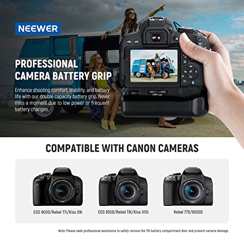 Neewer Vertical Battery Grip Compatible With Canon Eos 800D 850D Rebel T8I T7I 77D Kiss X9I 9000D Cameras, Battery Holder With Two Compartments For 1 Or 2 Lp-E17 Battery (Battery Not Included) #TOP1