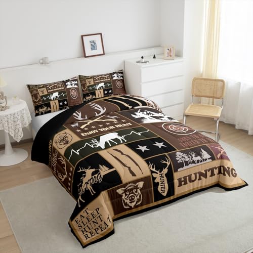 Image of Feelyou Deer Bedding Set King Size for Kids Toddler Deer Hunting Comforter Set Boys Girls Hunting Gifts Bedding Set Deer Antlers Duvet Insert Microfiber Bed Set