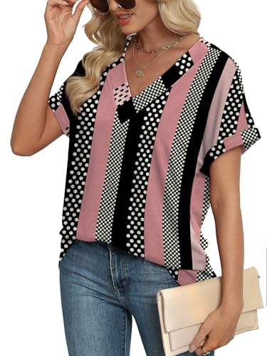 Image of WIHOLL Womens Summer Tops Short Dolman Sleeve Shirts 2026 Fashion V Neck Outfits Clothes