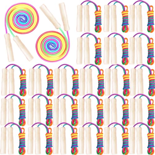 PullCrease 24 Pcs Jump Ropes Bulk 8.53 ft Rainbow Cotton Skipping Ropes with Wooden Handle for Exercise Physical Christian Charity Donation Operation Christmas Supplies
