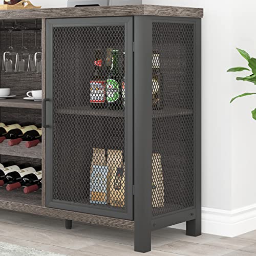 Launica Liquor Bar Cabinet, Industrial Wine Bar Cabinet, Rustic Sideboard Buffet Cabinet For Liquor And Glasses, Coffee Bar Cabinet With Storage Rack For Home Kitchen Dining Room, Dark Grey Oak, 55 In #TOP3