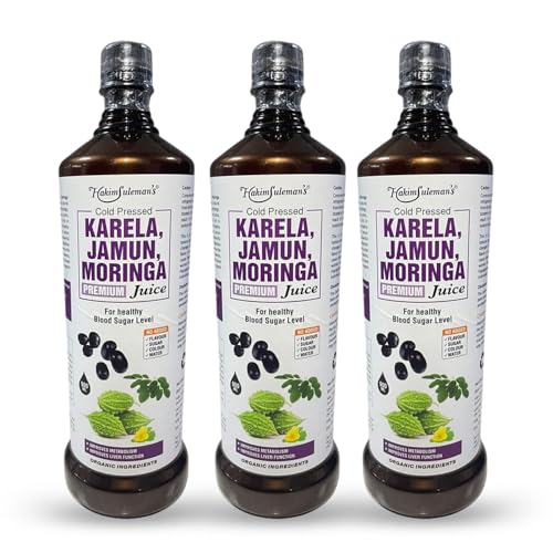 Image of Hakim Suleman's Cold Pressed Karela Jamun Moringa Juice - Natural Herbal Drink, Supports Blood Sugar & Immunity, No Added Sugar, Preservatives or Artificial Flavours - 900 ml (Pack of 3)