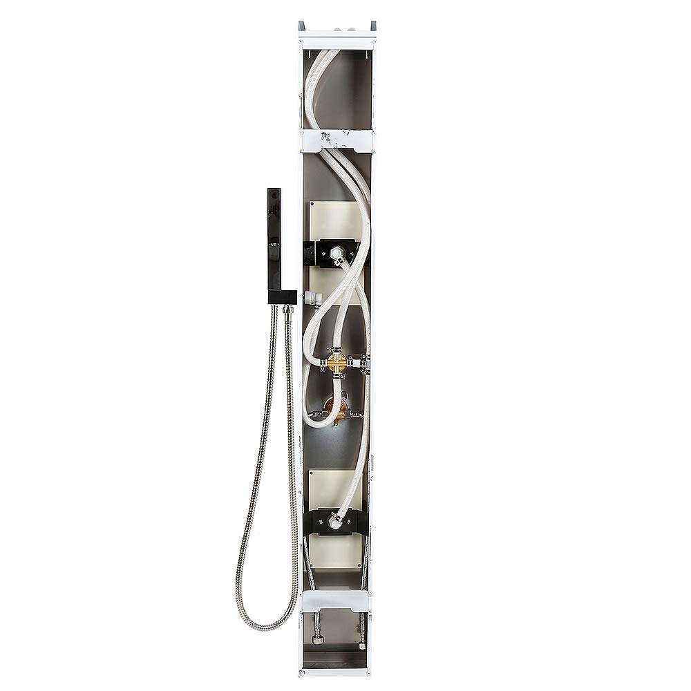 Columna de ducha con mezclador termostático sistema de ducha de lluvia de acero inoxidable con ducha, para cuarto de baño y hotel, 15 x 47 x 130 cm (blanco)