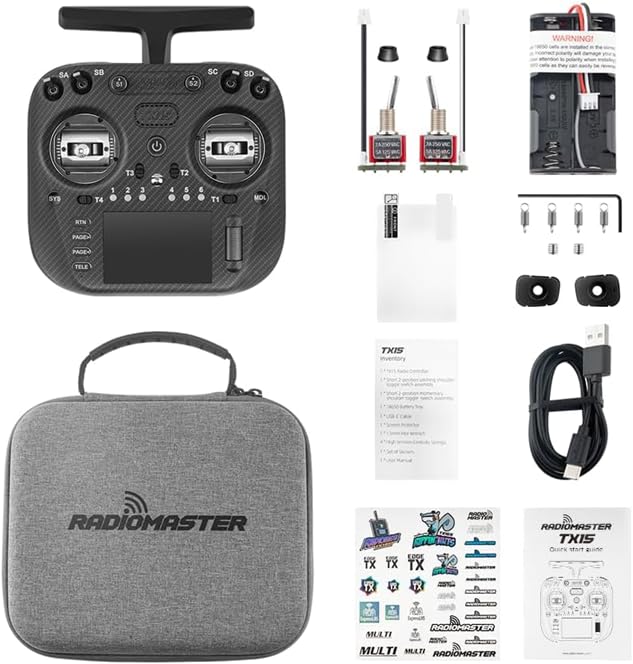 RADIOMASTER TX15 Max 3.5inch IPS Touchscreen Radio Controller ExpressLRS with AG02 CNC Hall Gimbal Built-in Gyro Microphone (Black)