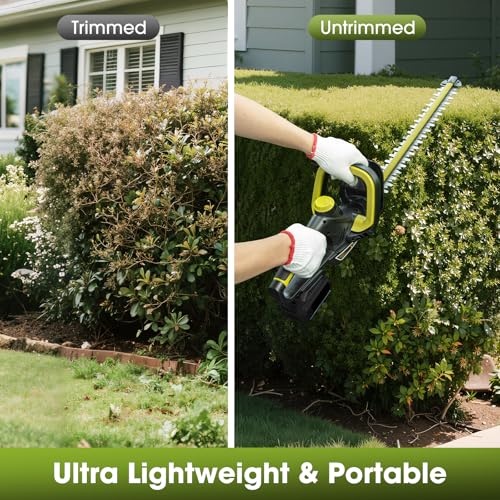 Hedge Trimmer for Dewalt 20V Battery, Cordless Hedge Trimmer with 22\'\' Dual-Action Blade, 1600RPM, 3/5\'\' Cutting Width, Rotatable Handle & Dual-Switch Design (Battery Not Included) (Green) - Thumbnail 5