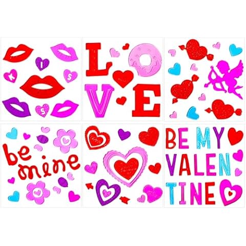 XIMISHOP 6pcs Valentine's Day Gel Window Clings,Valentine's Day Window Clings Sticker for Valentine's Day Window Decors Cover