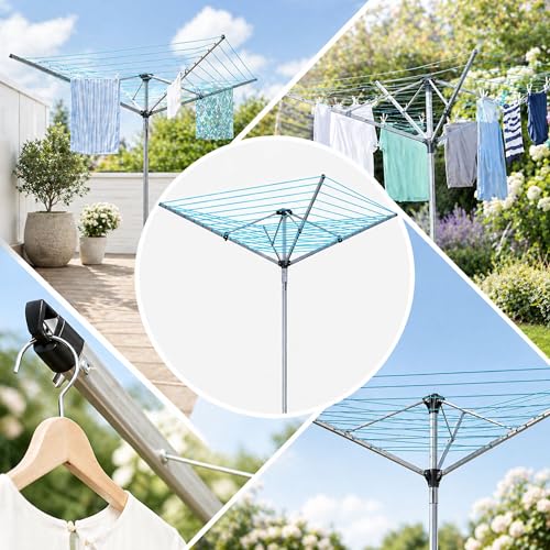 HMIR Robust Heavy-Duty Rotary Clothes Airer - 60m Portable Washing Line with Metal Spike - Outdoor Clothes Dryer for Garden - Image 6