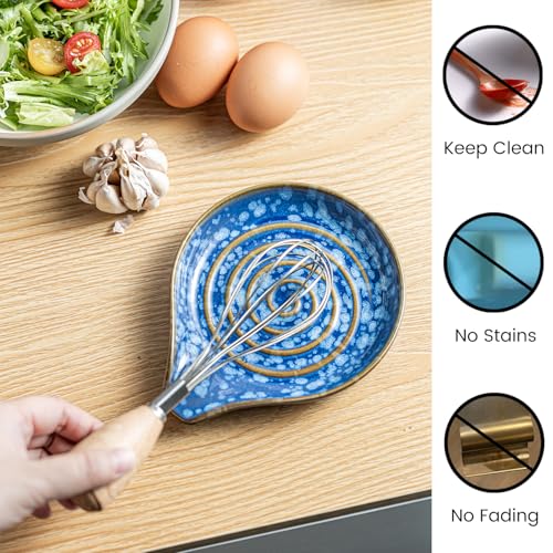 Image of LAUCHUH Spoon Rest for Stove Top, 5 inch Ceramic Spoon Holder Large Cooking Utensil Holder for Kitchen Countertops, Ladle, Cooking Spoons, Spatula, Tongs, Heat-Resistant, Starry Blue