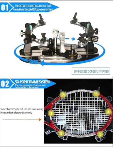 Incordatrice professionale per racchette, sistema fisso a 6 punti per una tensione precisa, ideale per racchette da tennis, badminton e squash