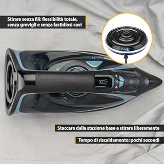 TZS First Austria - Ferro da stiro a vapore senza fili con stazione 2400W - Con serbatoio da 450 ml, sistema antigoccia, temperatura & intensità regolabile e piastra in ceramica - Con vapore verticale